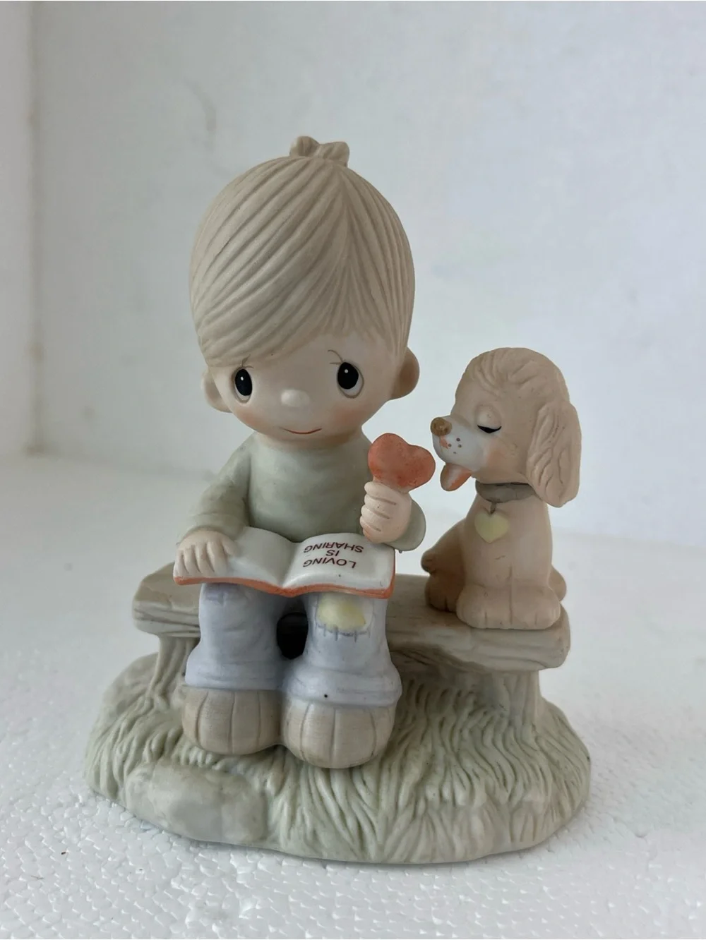 PRECIOUS MOMENTS VTG Loving Is Sharing Figurine 1979 Boy Dog-Jonathan & David